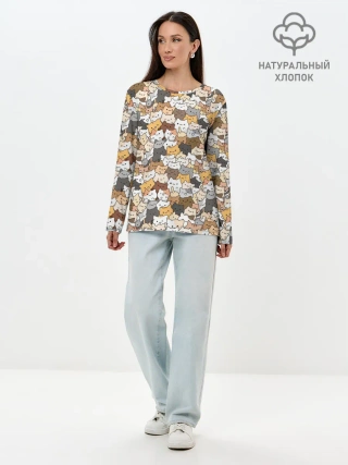 Лонгслив женский. Хлопок / Котики муркотики