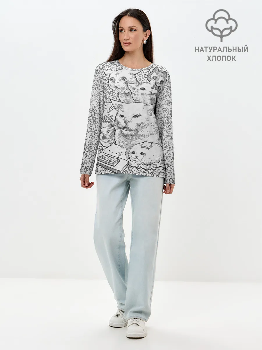 Лонгслив женский. Хлопок / Коты мемы кошки