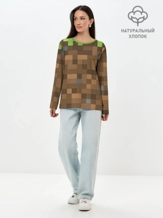 Лонгслив женский. Хлопок / Minecraft камуфляж