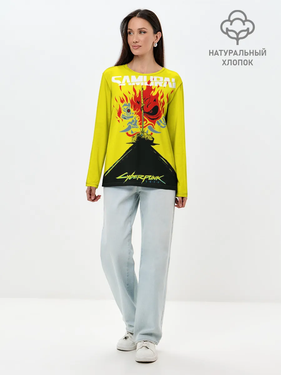 Лонгслив женский. Хлопок / Киберпанк 2077 + Киану на спине