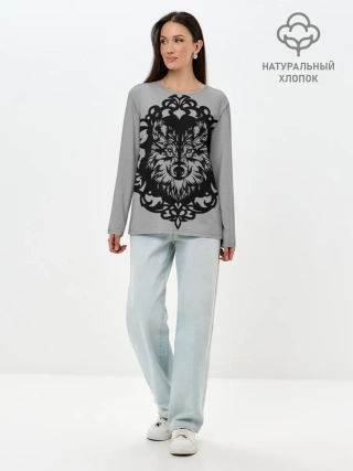 Лонгслив женский. Хлопок / Благородный серый волк