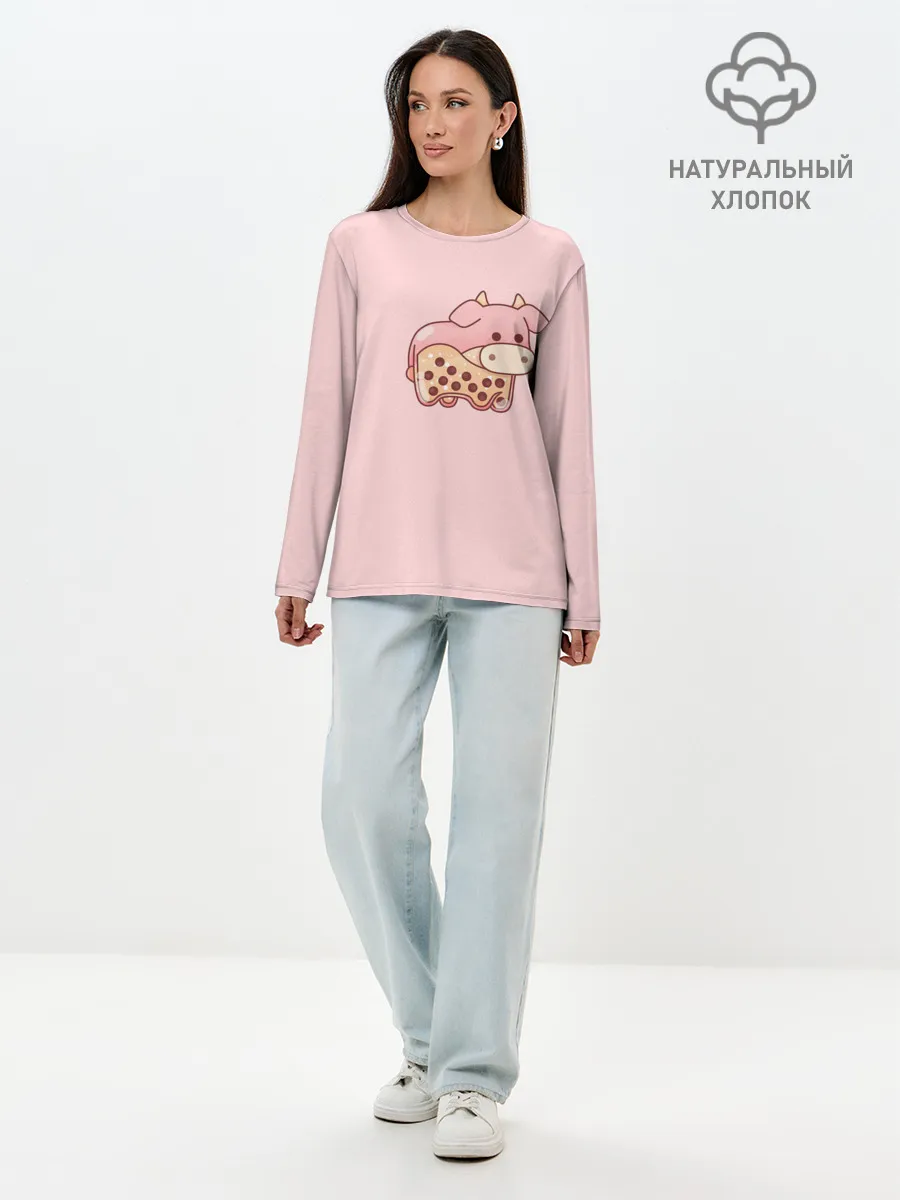 Лонгслив женский. Хлопок / Стеклянная свинка