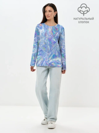 Лонгслив женский. Хлопок / 3d ice glitch