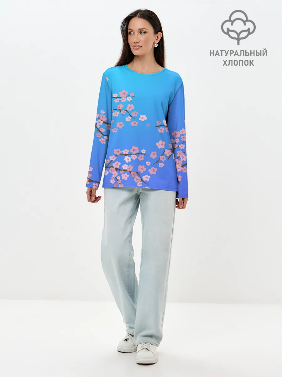 Лонгслив женский. Хлопок / Цветы сакуры
