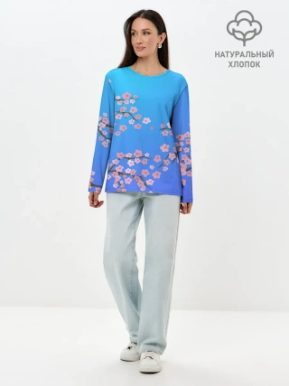 Лонгслив женский. Хлопок / Цветы сакуры