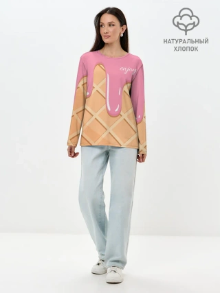 Лонгслив женский. Хлопок / Мороженое Рожок