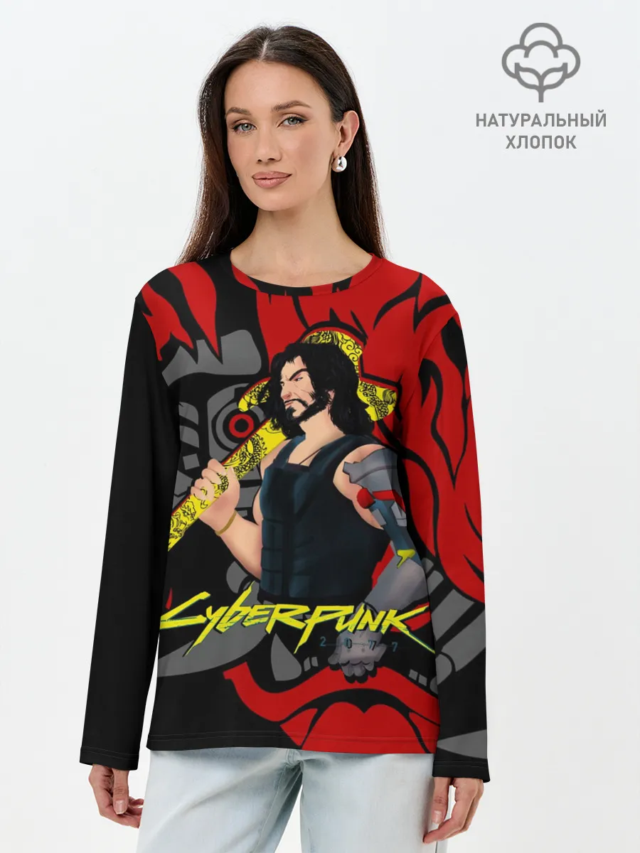 Лонгслив женский. Хлопок / CyberPunk 2077 | SAMURAI KEANU