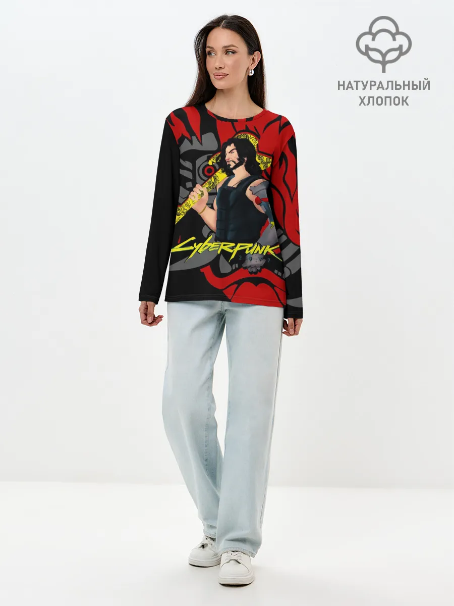 Лонгслив женский. Хлопок / CyberPunk 2077 | SAMURAI KEANU