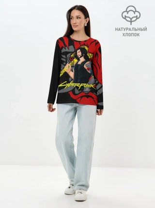 Лонгслив женский. Хлопок / CyberPunk 2077 | SAMURAI KEANU