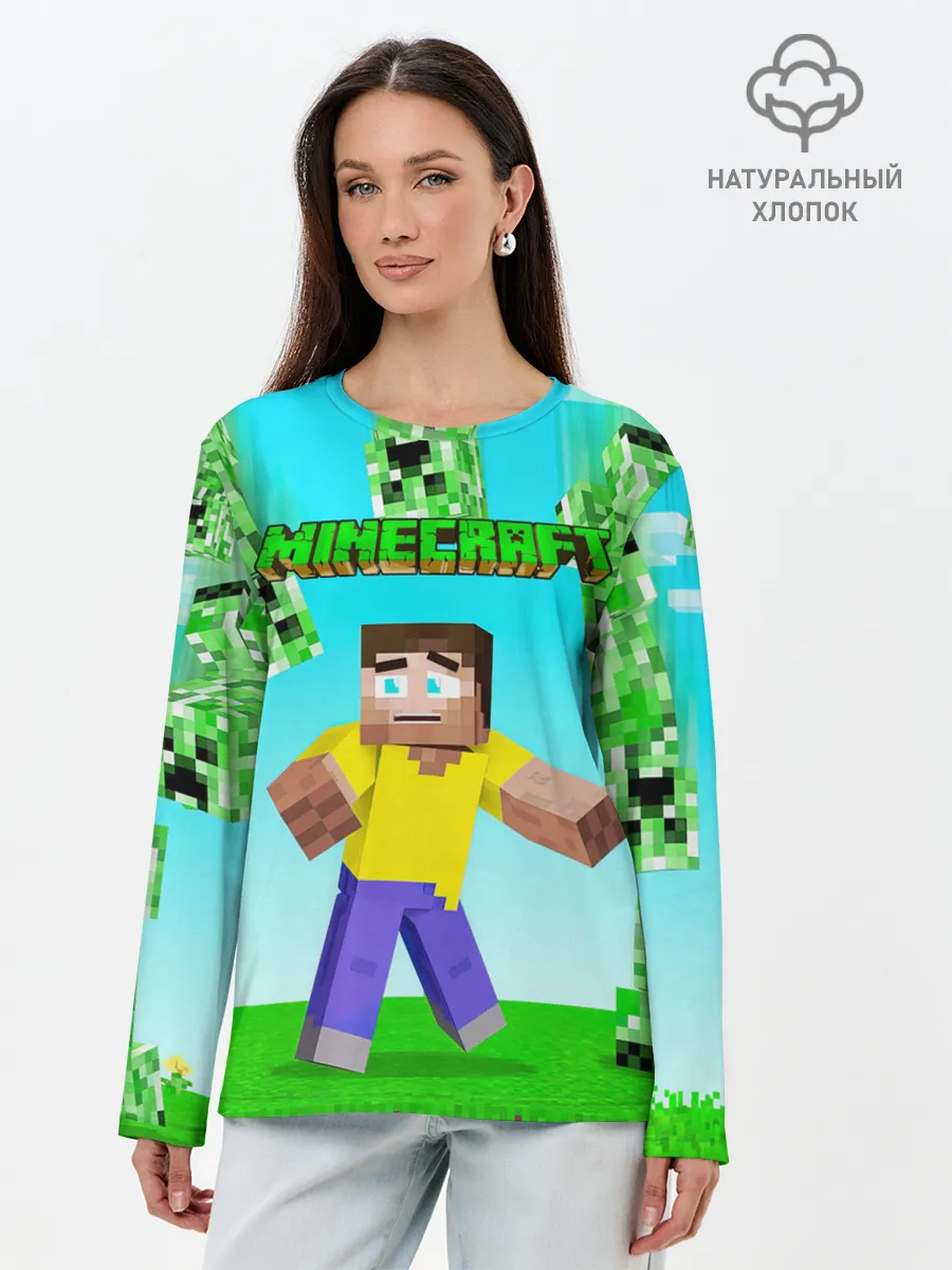 Лонгслив женский. Хлопок / Minecraft