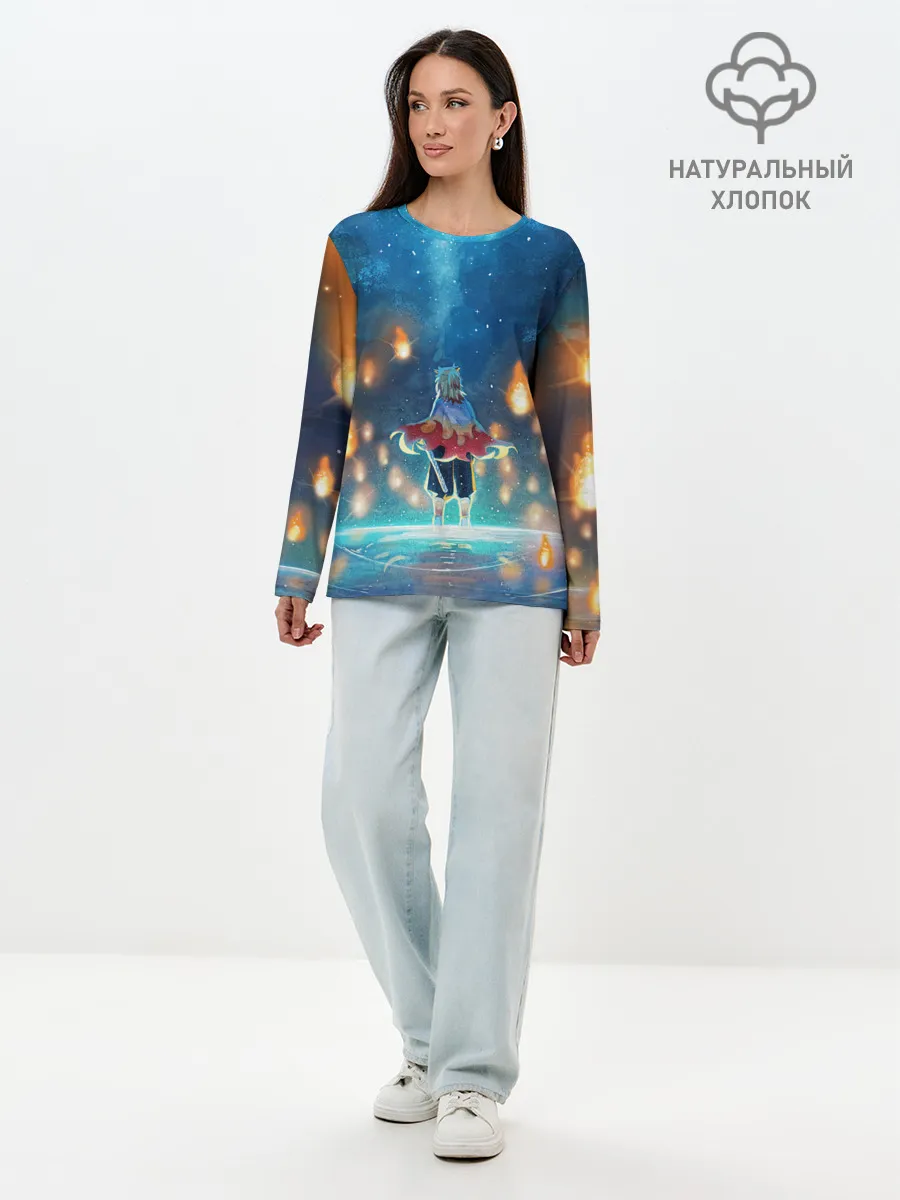 Лонгслив женский. Хлопок / Ренгоку Кёджуро Клинок демонов