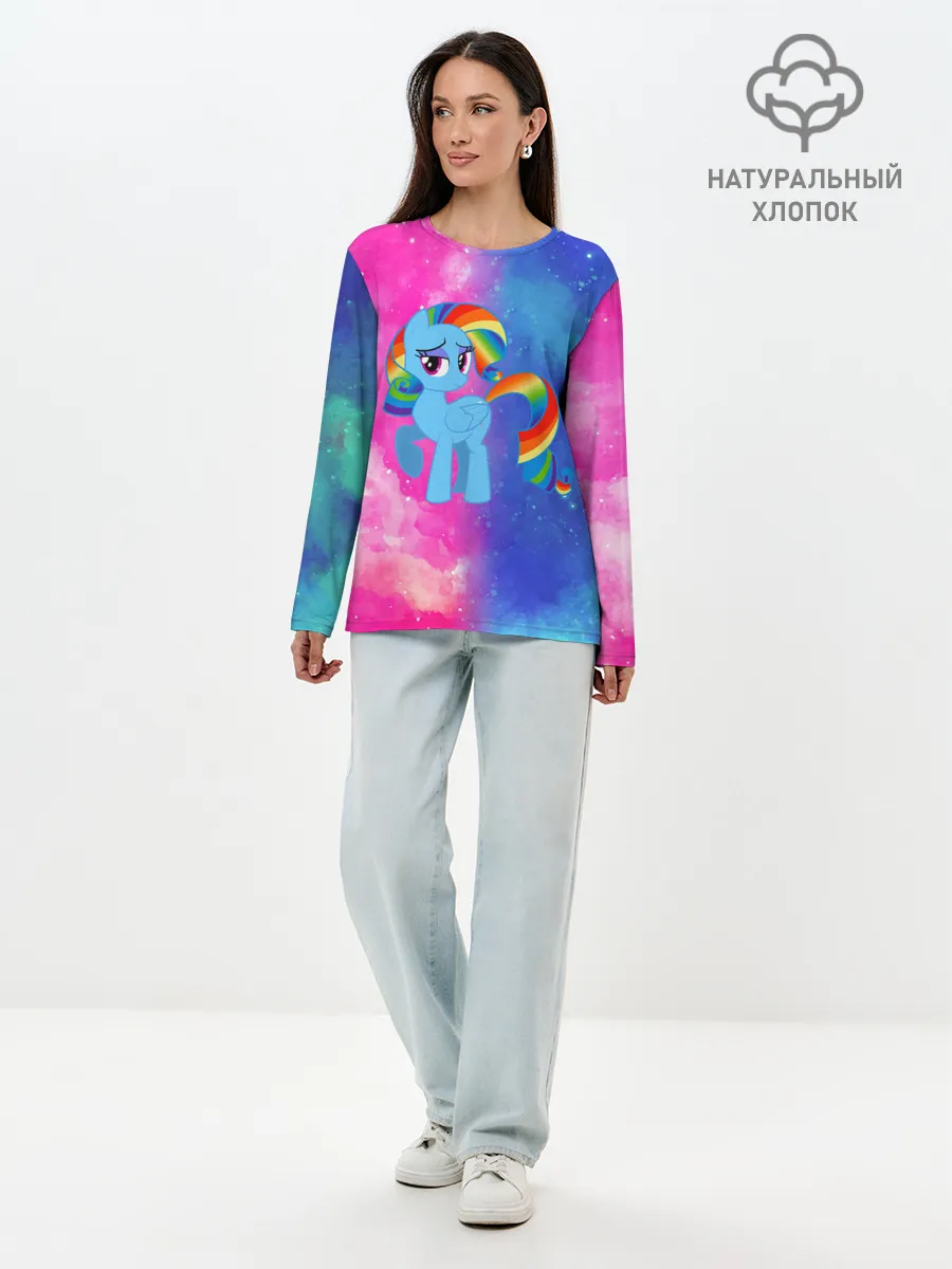 Лонгслив женский. Хлопок / Радуга Дэш