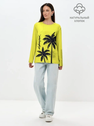 Лонгслив женский. Хлопок / Cyberpunk 2077 - Пальмы