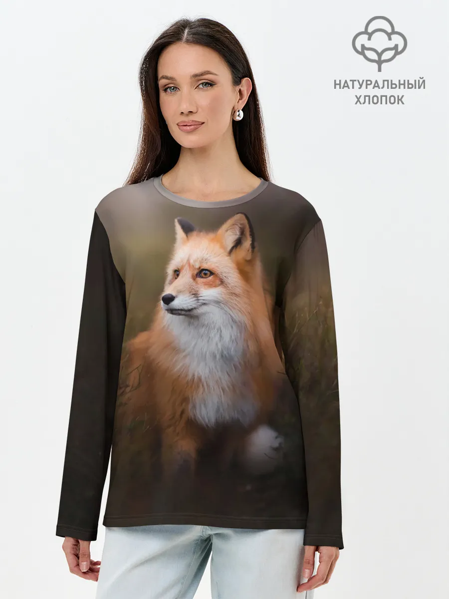 Лонгслив женский. Хлопок / Лиса-охотница