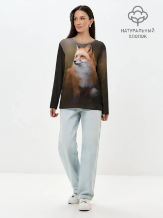 Лонгслив женский. Хлопок / Лиса-охотница