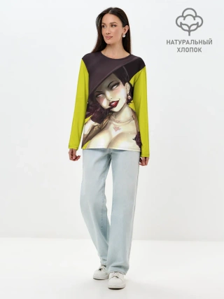 Лонгслив женский. Хлопок / РЕЗИДЕНТ ИВЕЛ ДЕРЕВНЯ