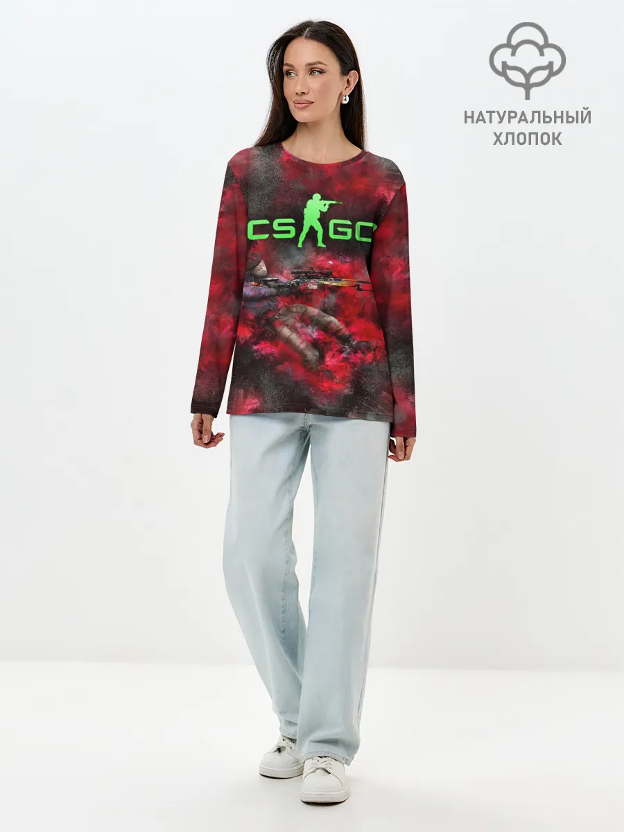 Лонгслив женский. Хлопок / CS GO Red heat