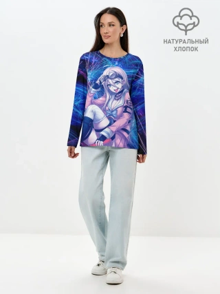 Лонгслив женский. Хлопок / Danganronpa neon