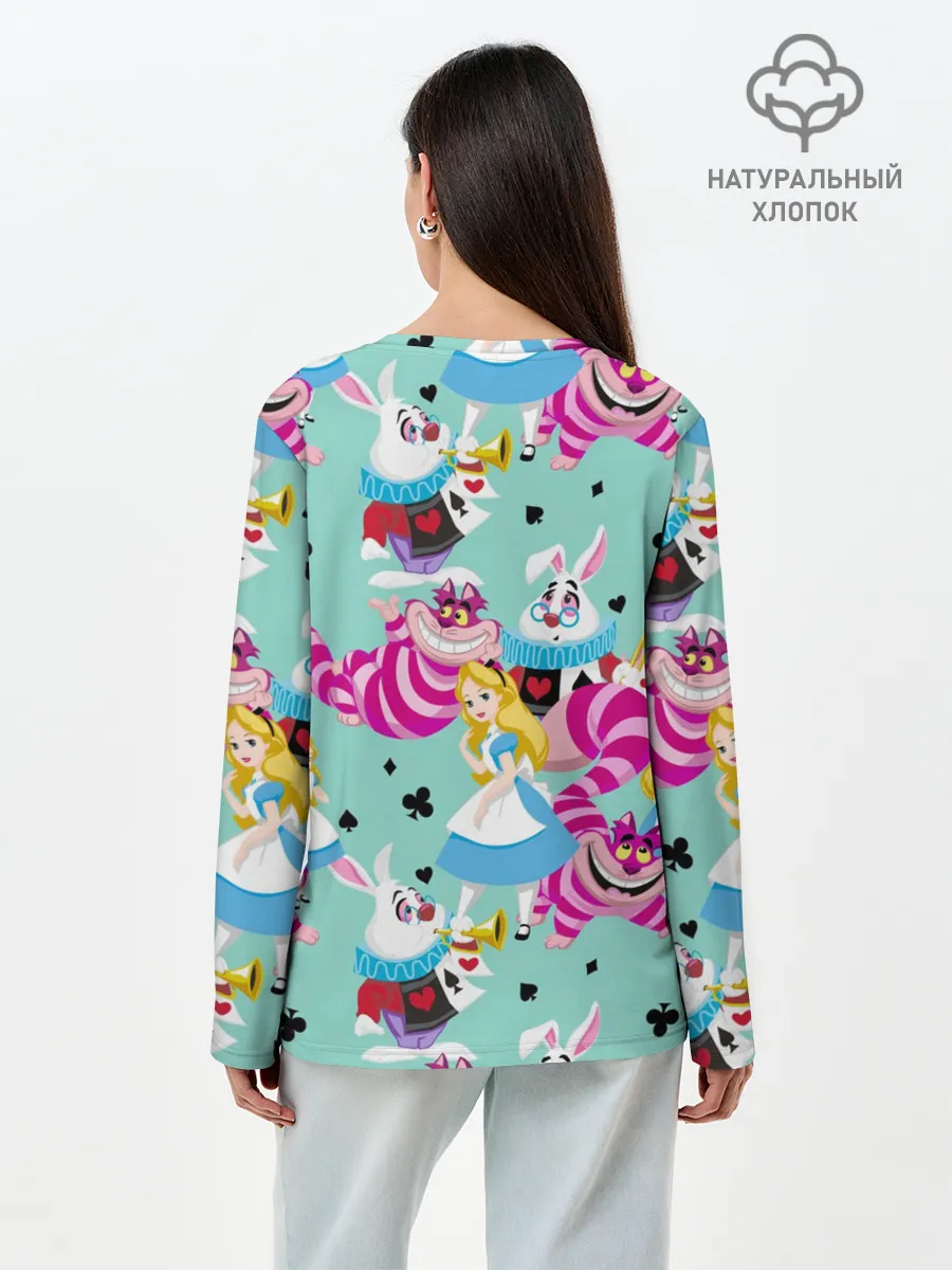 Лонгслив женский. Хлопок / Alice in Wonderland