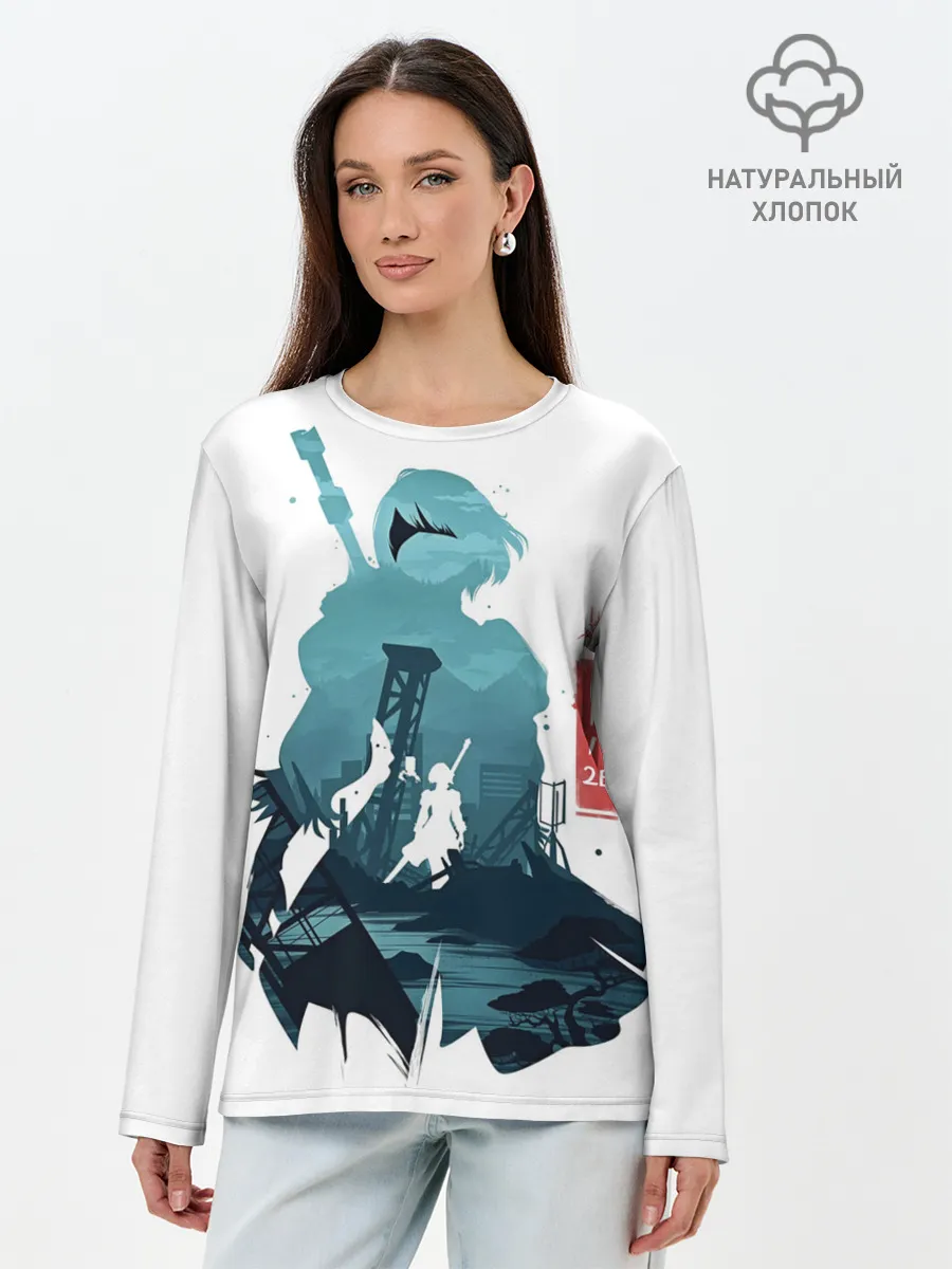 Лонгслив женский. Хлопок / NIER AUTOMATA 2B