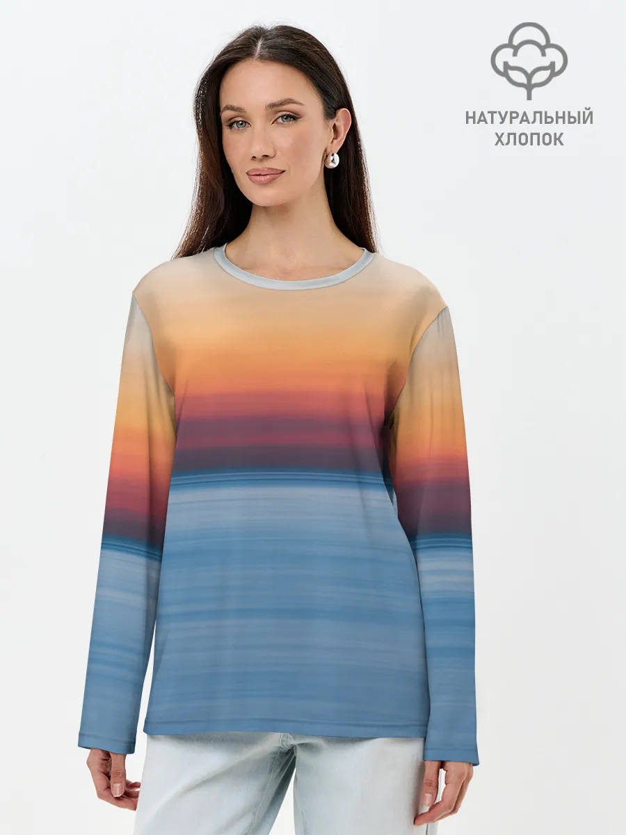 Лонгслив женский. Хлопок / Рассвет на берегу