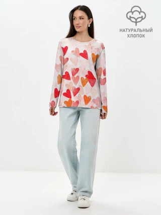 Лонгслив женский. Хлопок / Ванильные сердечки