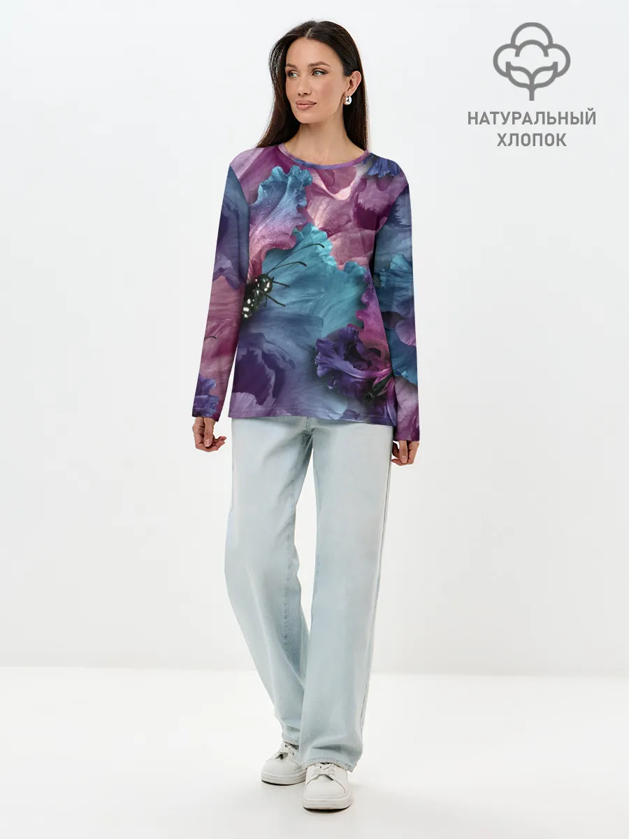 Лонгслив женский. Хлопок / Цветы