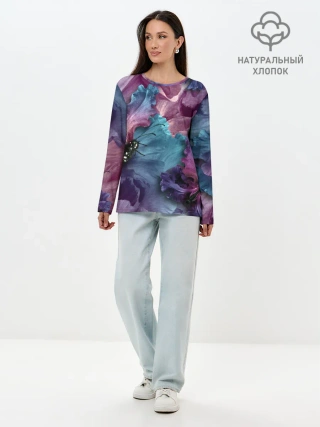 Лонгслив женский. Хлопок / Цветы