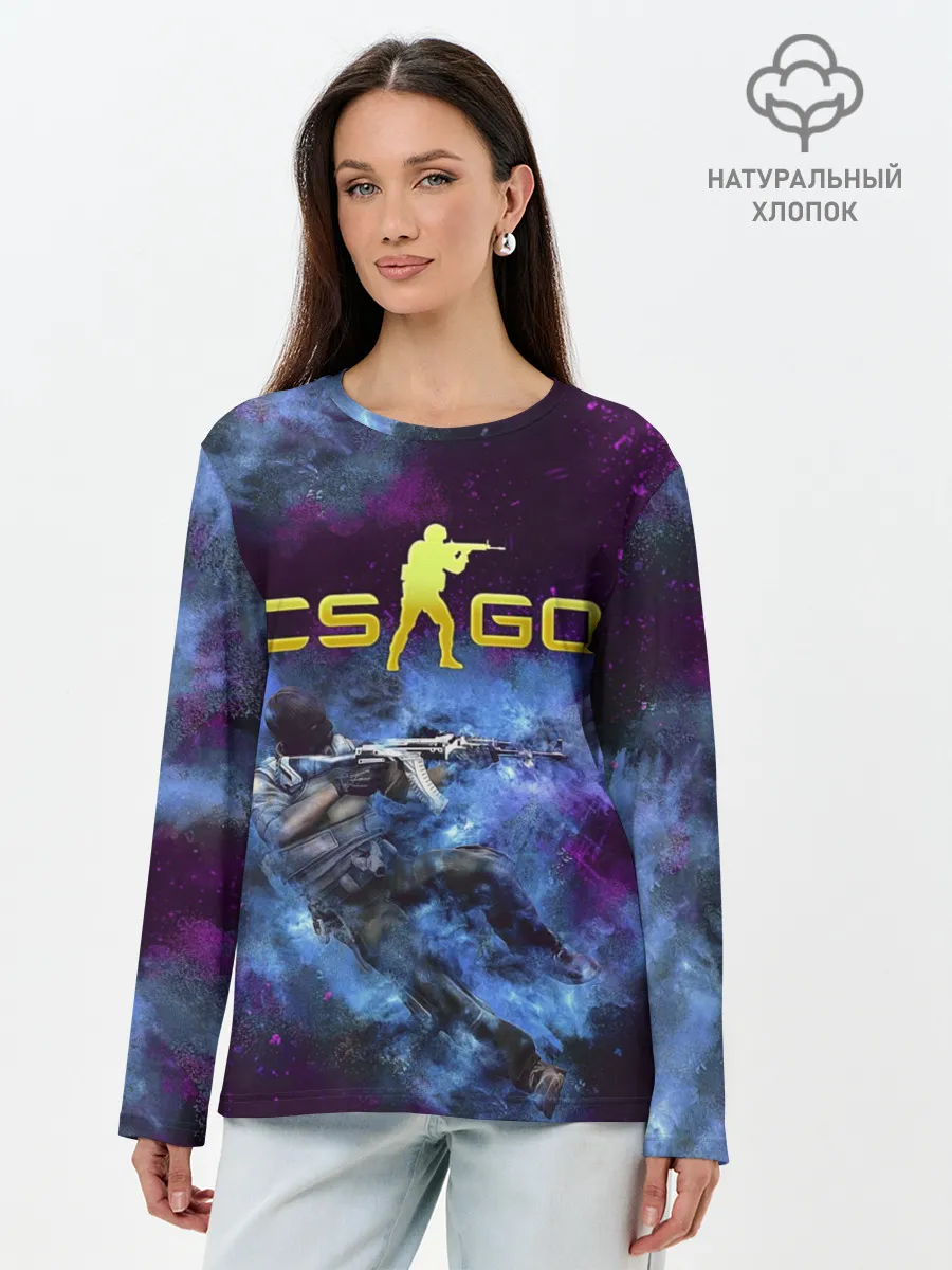 Лонгслив женский. Хлопок / CS GO Blue smoke