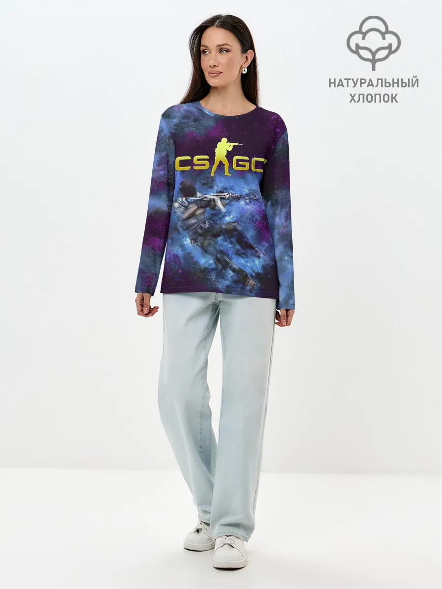 Лонгслив женский. Хлопок / CS GO Blue smoke