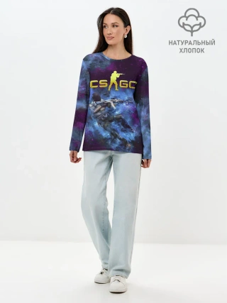 Лонгслив женский. Хлопок / CS GO Blue smoke