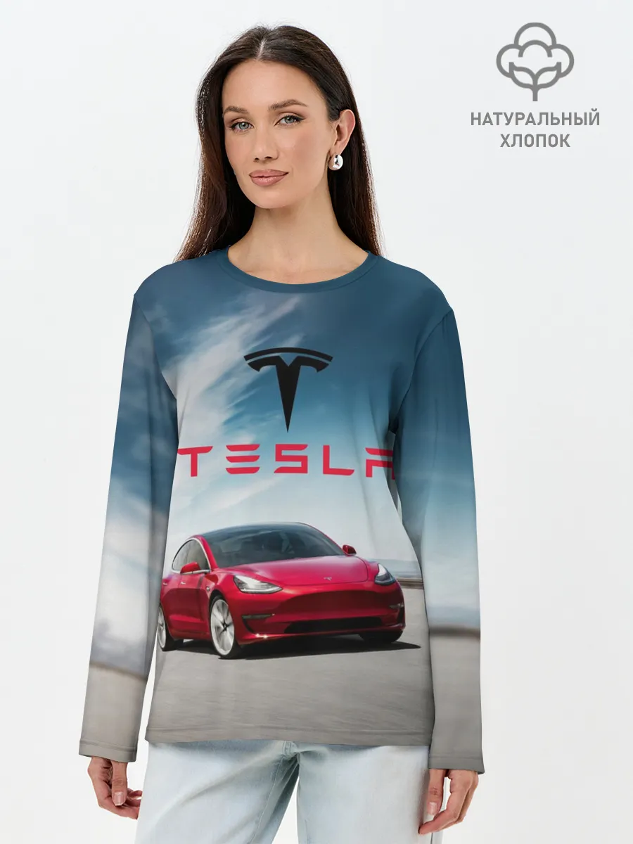 Лонгслив женский. Хлопок / Tesla Model 3