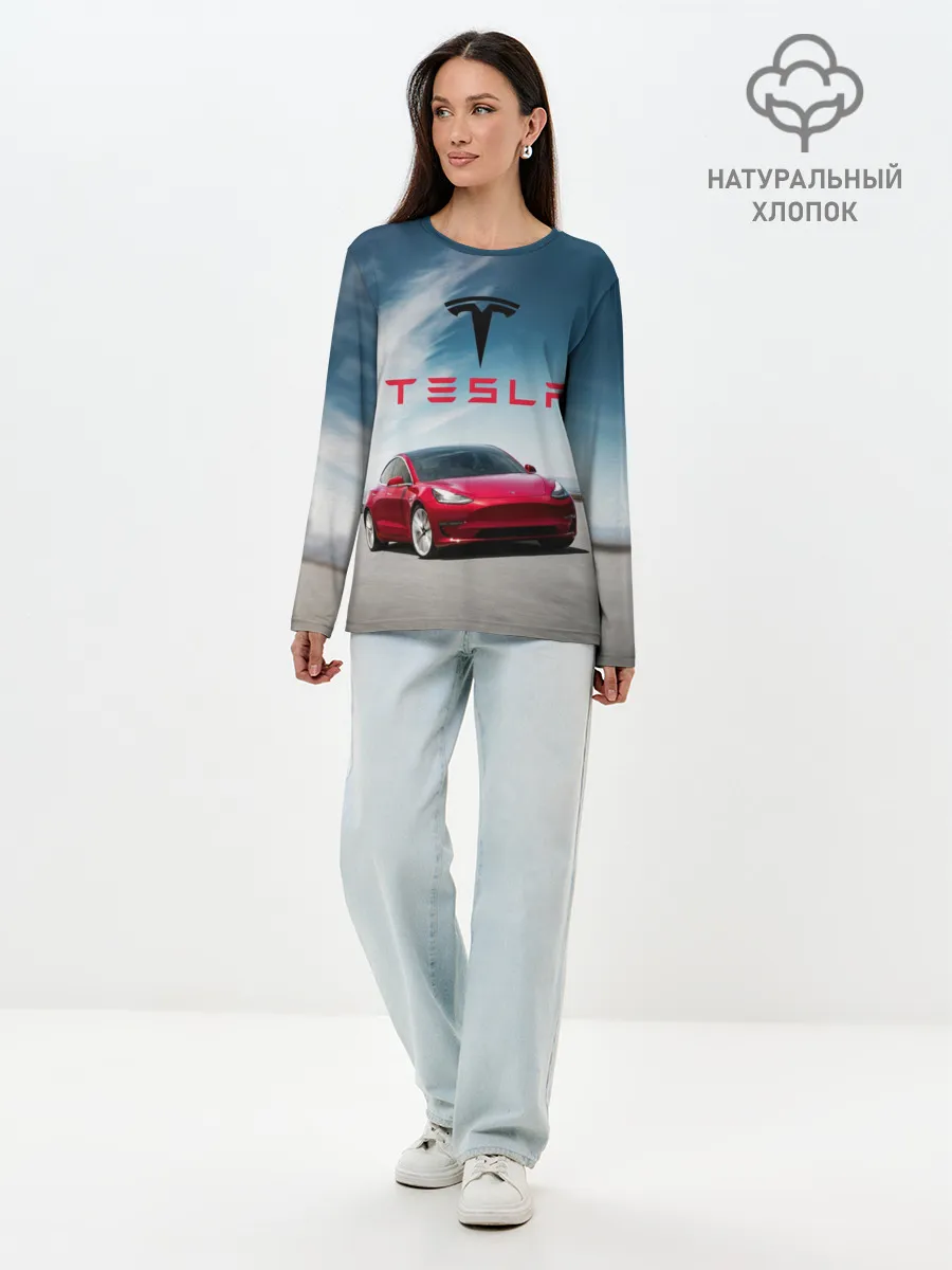 Лонгслив женский. Хлопок / Tesla Model 3
