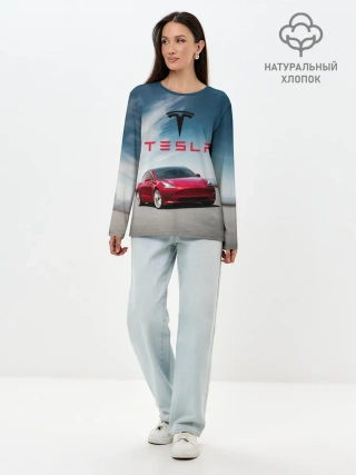 Лонгслив женский. Хлопок / Tesla Model 3