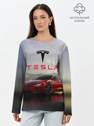 Лонгслив женский. Хлопок / Tesla Roadster