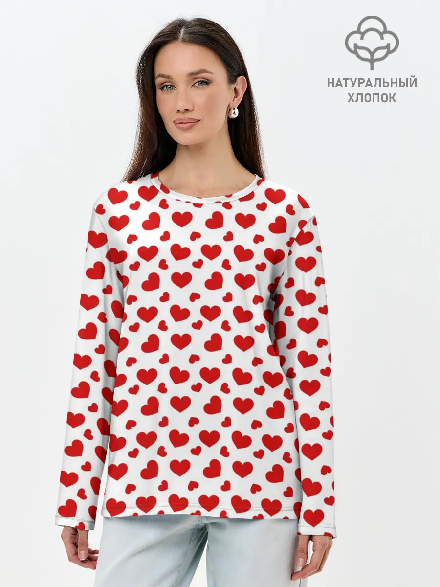 Лонгслив женский. Хлопок / Сердечки