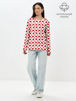 Лонгслив женский. Хлопок / Сердечки