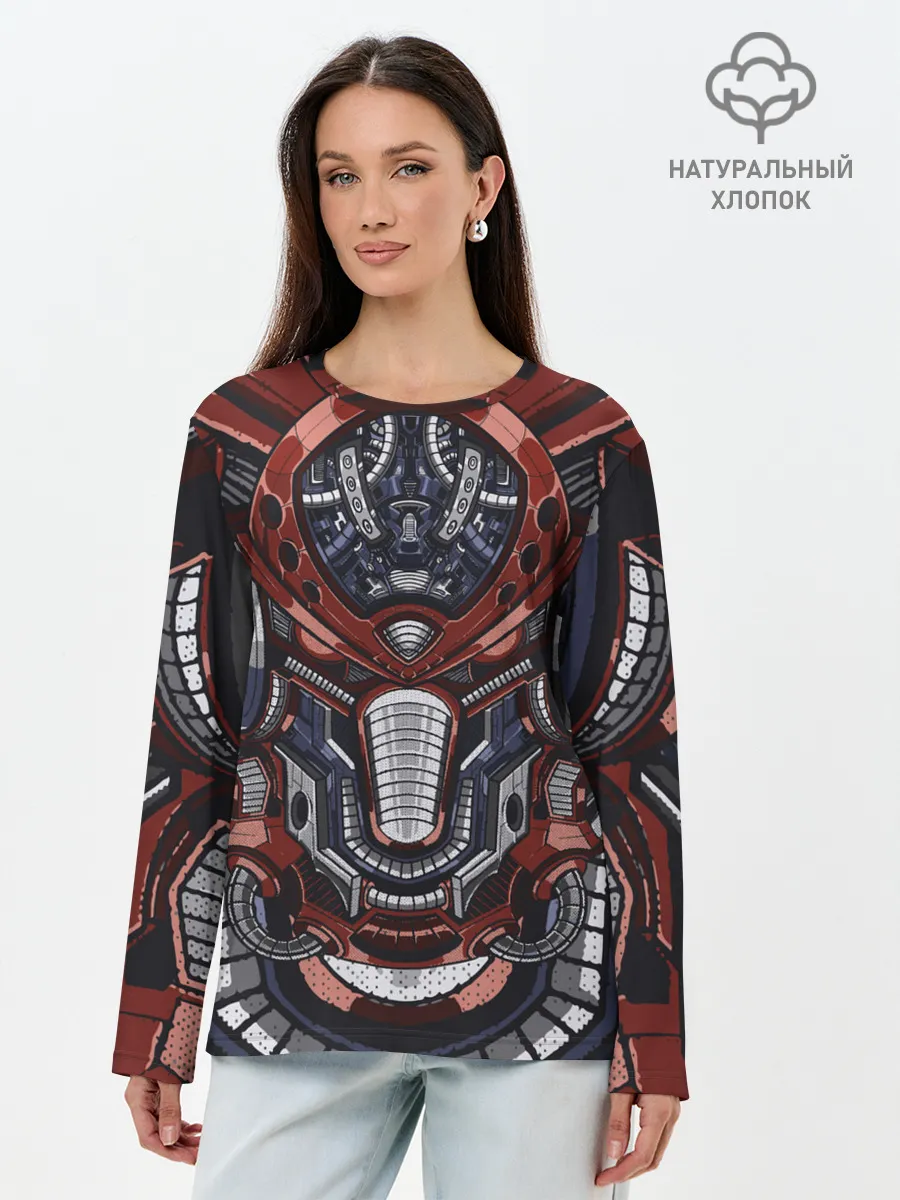 Лонгслив женский. Хлопок / Механический робот