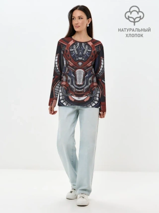 Лонгслив женский. Хлопок / Механический робот
