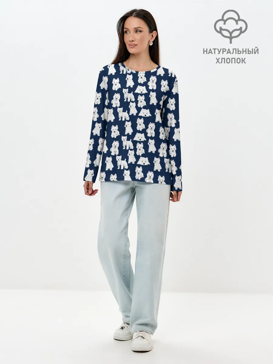 Лонгслив женский. Хлопок / Собаки Пушистики