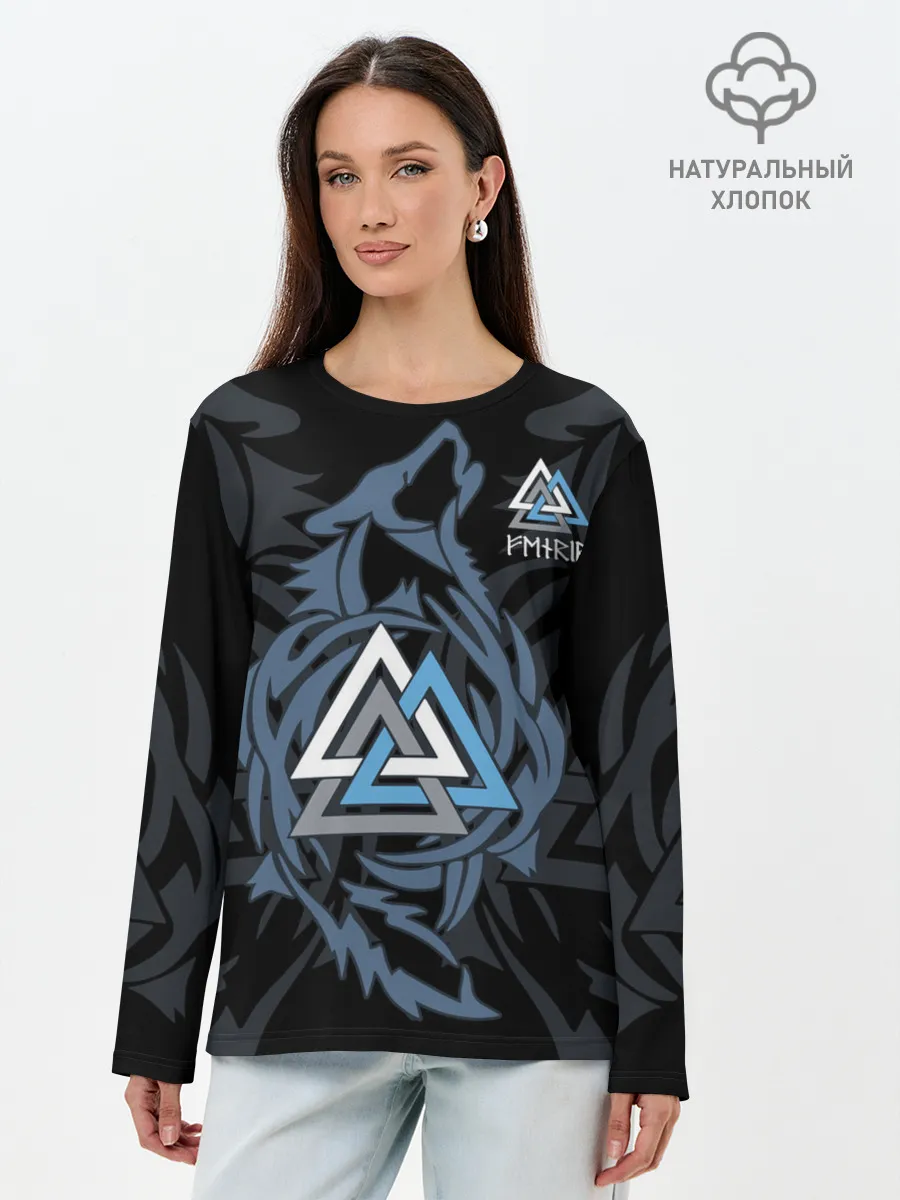 Лонгслив женский. Хлопок / Волк Фенрир