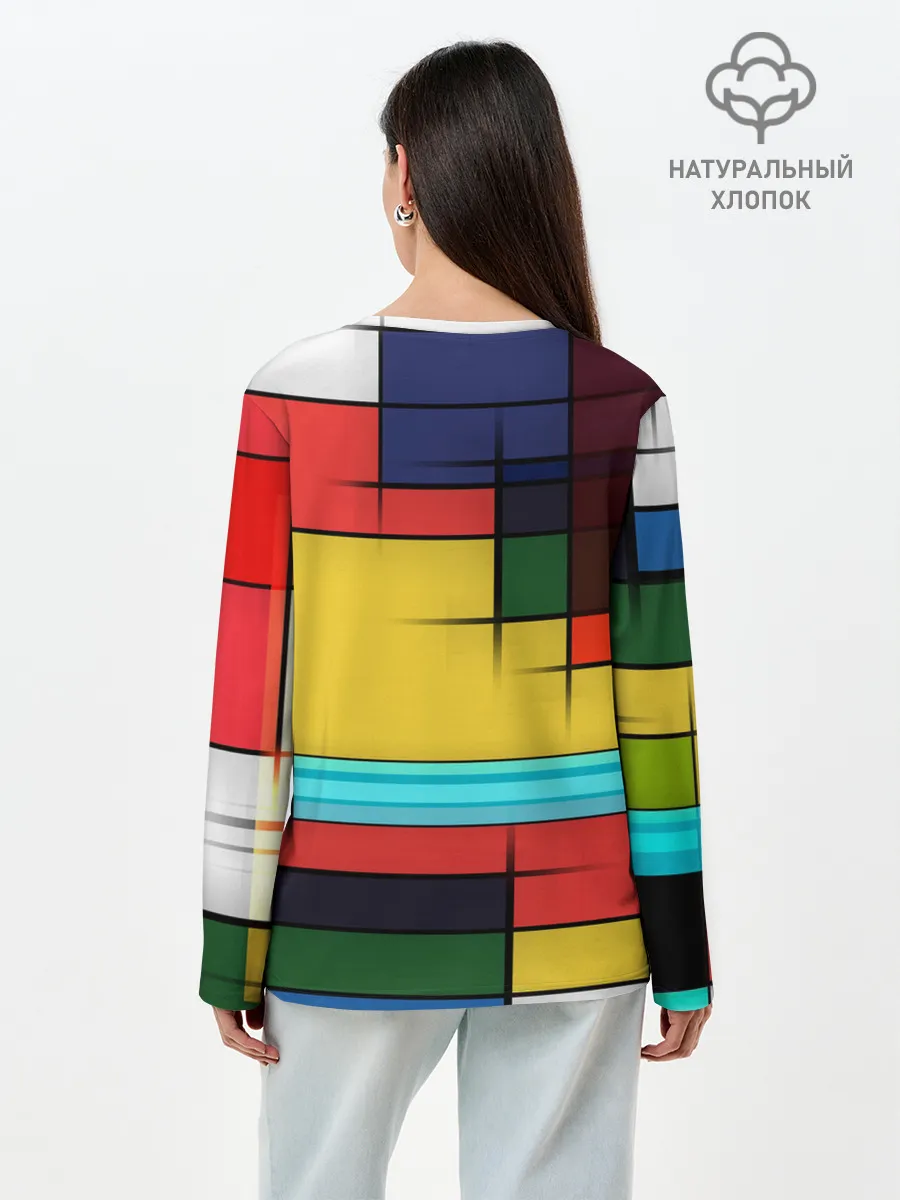 Лонгслив женский. Хлопок / абстрактные фигуры цвета
