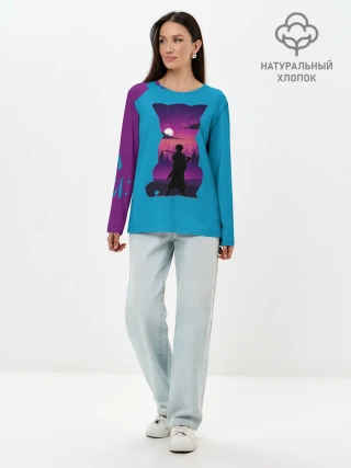 Лонгслив женский. Хлопок / Гинтоки кот