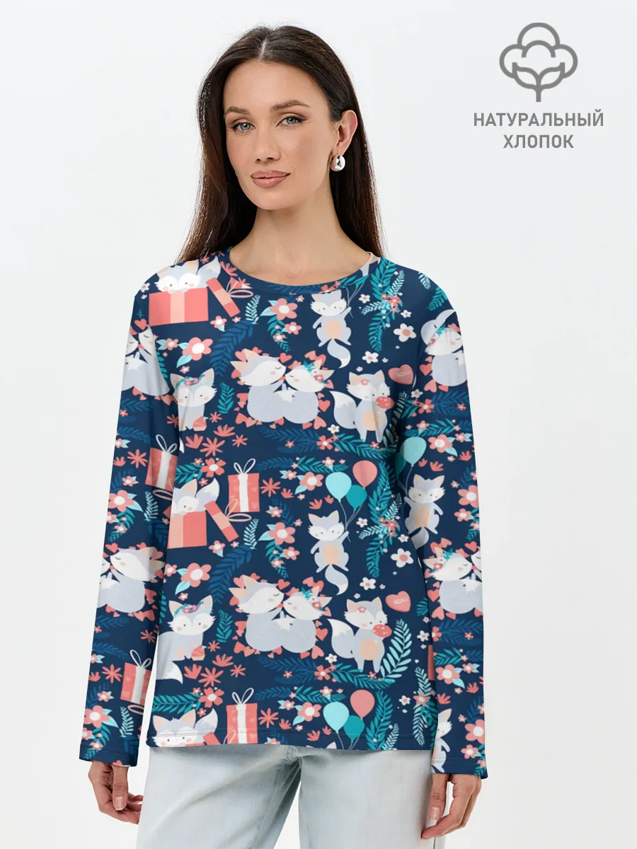 Лонгслив женский. Хлопок / Котики | Подарки
