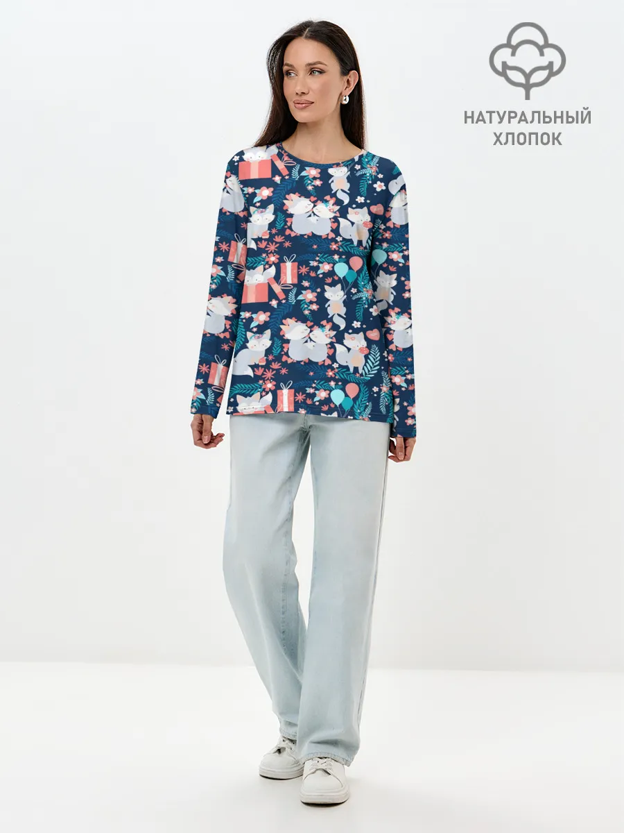 Лонгслив женский. Хлопок / Котики | Подарки