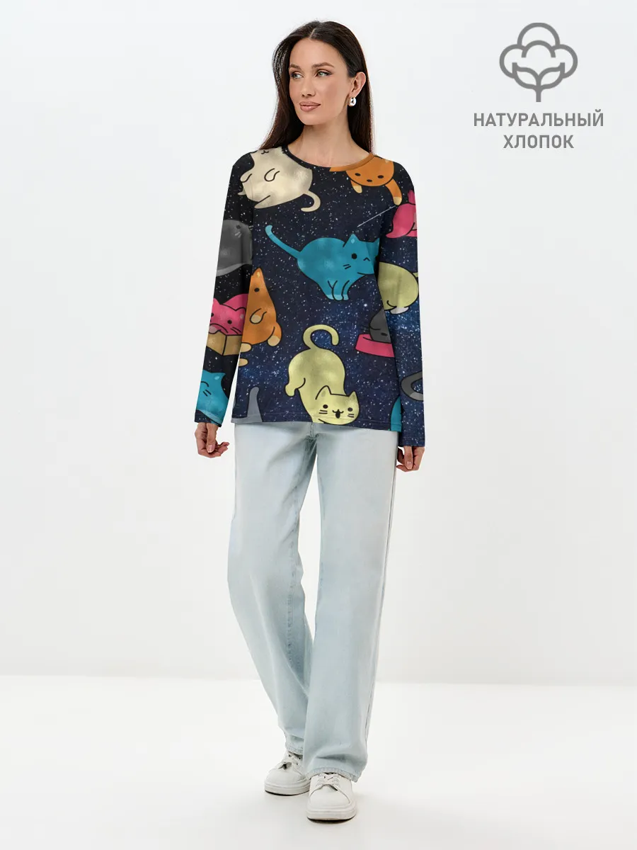 Лонгслив женский. Хлопок / Космические котики