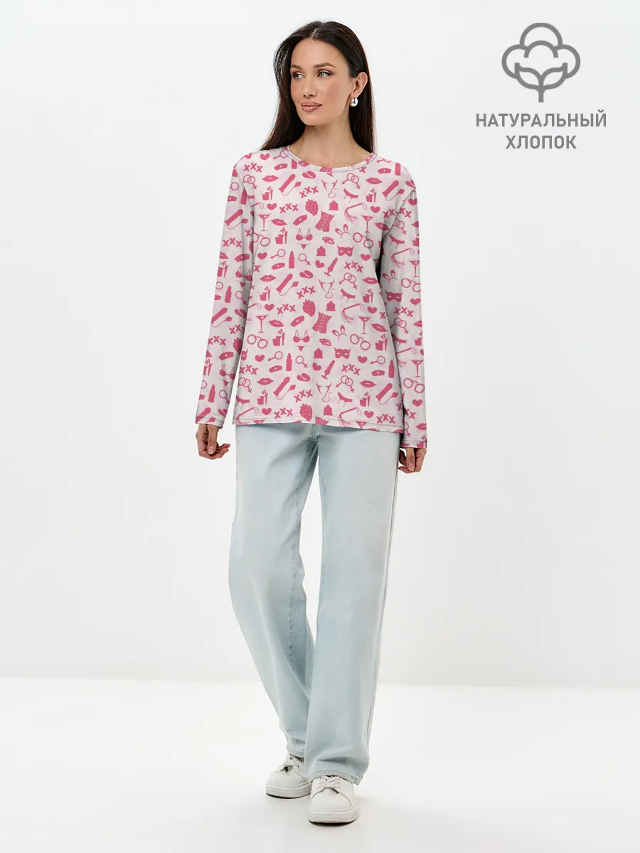 Лонгслив женский. Хлопок / Клубничка