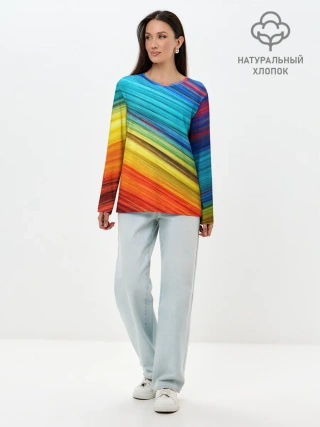 Лонгслив женский. Хлопок / цветной мех диагональ