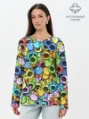 Лонгслив женский. Хлопок / Цветные Поп Котики