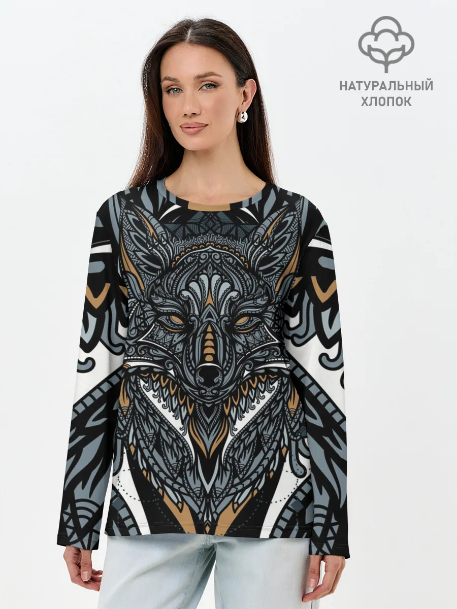 Лонгслив женский. Хлопок / Рисунок лиса